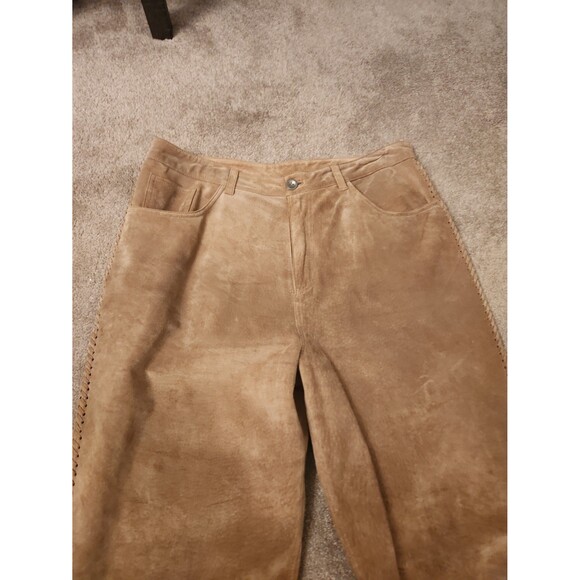 Chico's Tan Leather Pants w/ Ties on Sides Size 2 US 12 - Picture 2 of 10